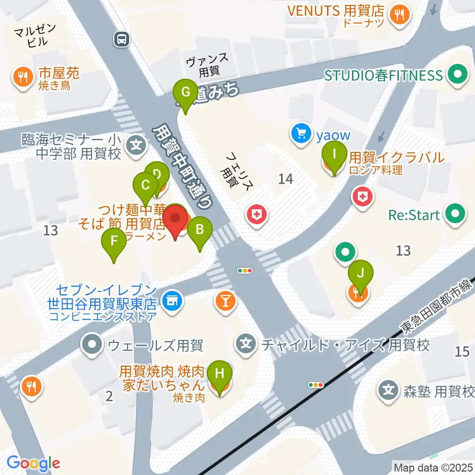 用賀 お琴・尺八・篠笛教室周辺のファミレス・ファーストフード一覧地図