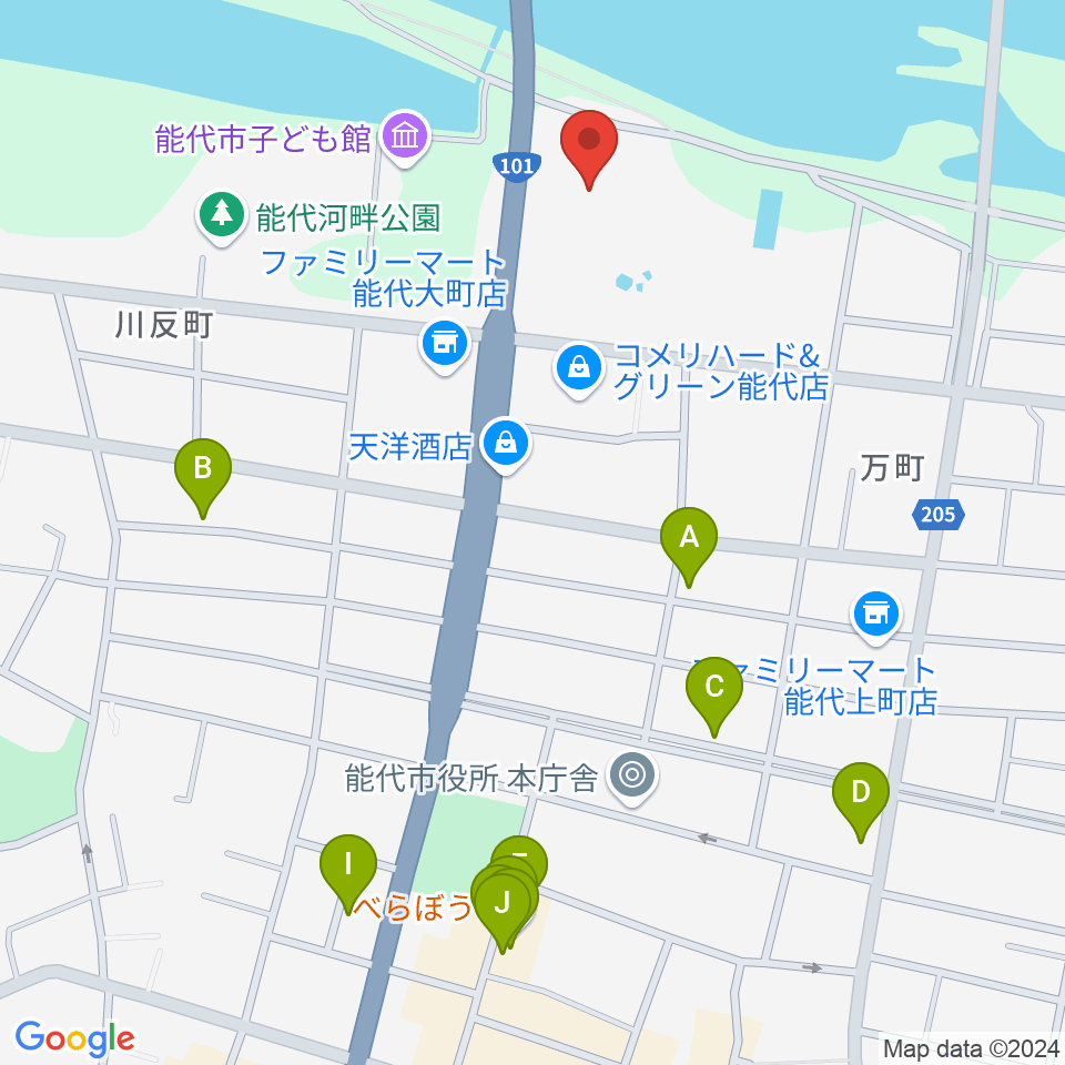 能代市総合体育館周辺のファミレス・ファーストフード一覧地図