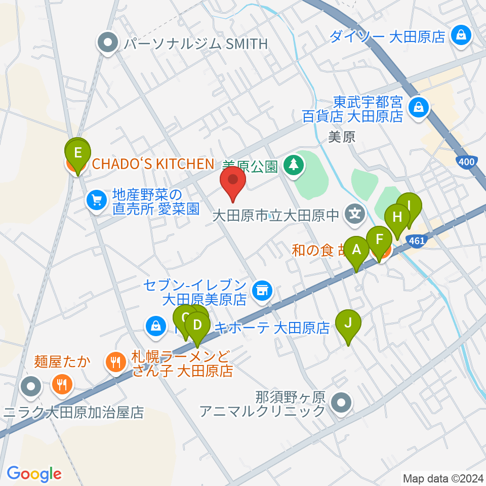 栃木県立県北体育館周辺のファミレス・ファーストフード一覧地図