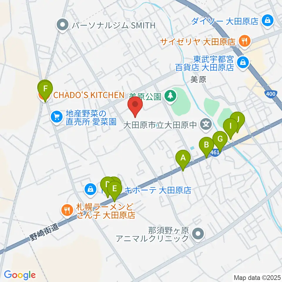 栃木県立県北体育館周辺のファミレス・ファーストフード一覧地図