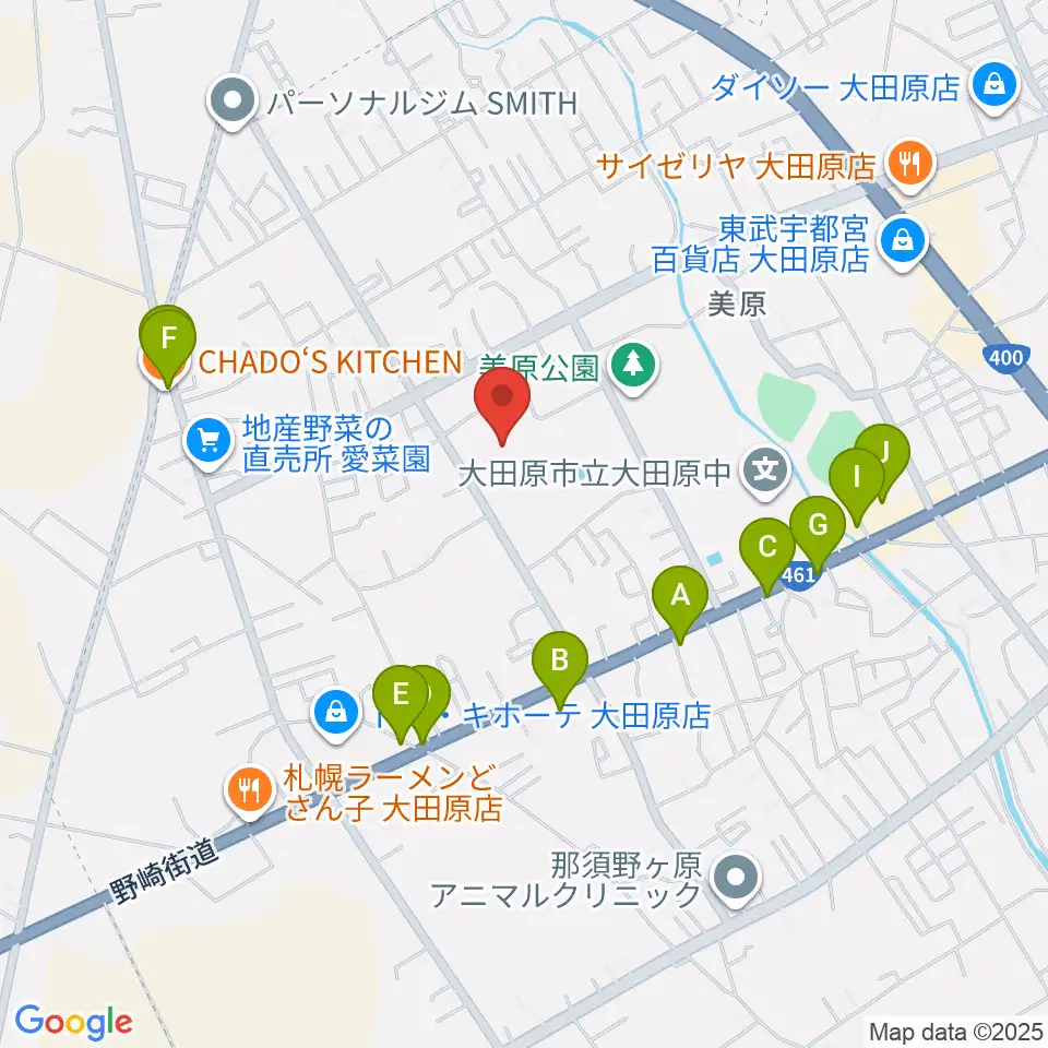 栃木県立県北体育館周辺のファミレス・ファーストフード一覧地図