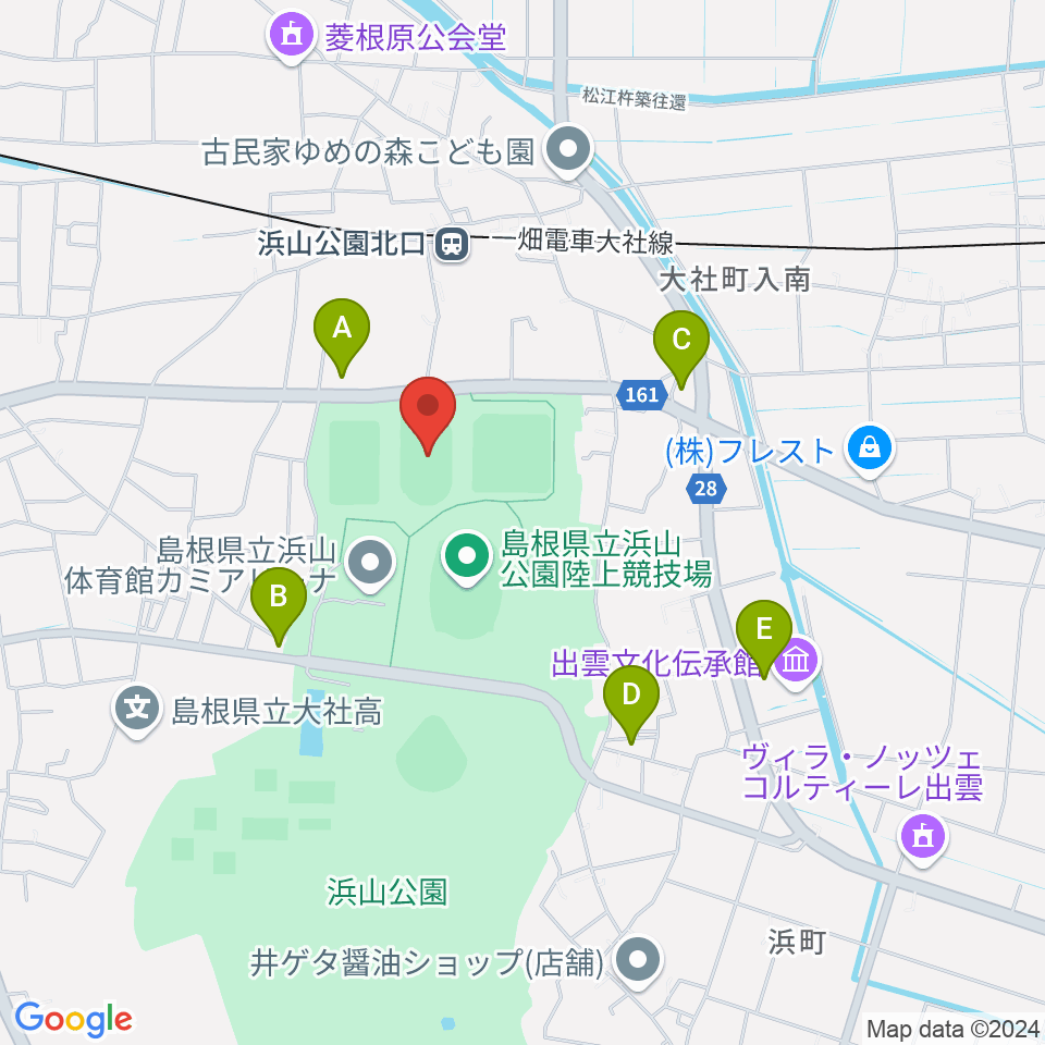 島根県立浜山公園補助競技場周辺のファミレス・ファーストフード一覧地図