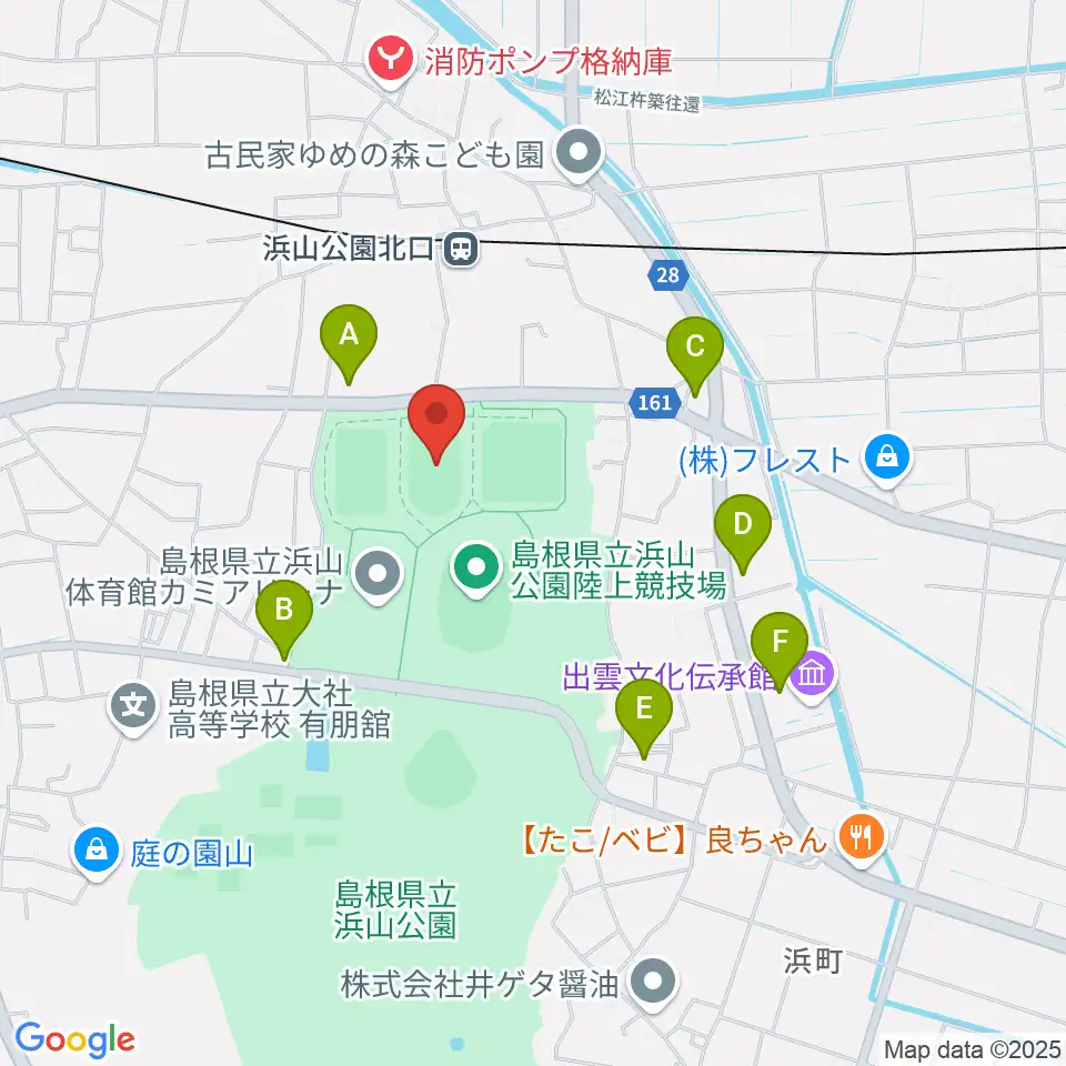 島根県立浜山公園補助競技場周辺のファミレス・ファーストフード一覧地図