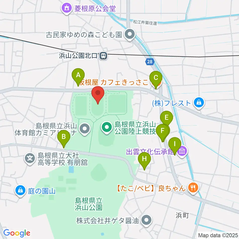 島根県立浜山公園補助競技場周辺のファミレス・ファーストフード一覧地図