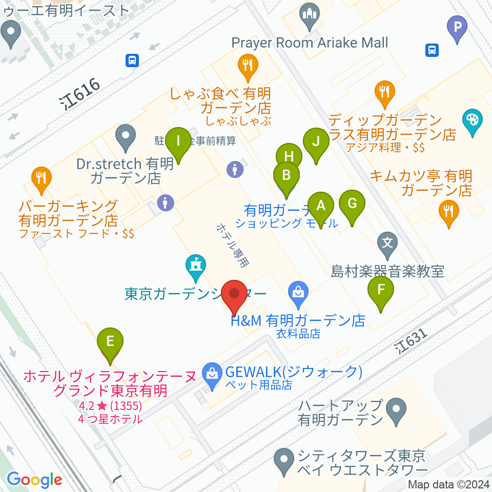 東京ガーデンシアター周辺のファミレス・ファーストフード一覧地図
