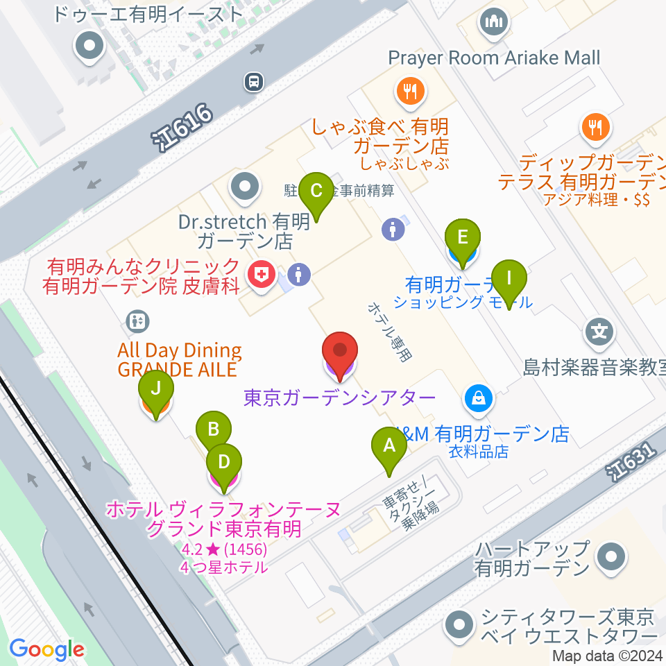 東京ガーデンシアター周辺のファミレス・ファーストフード一覧地図