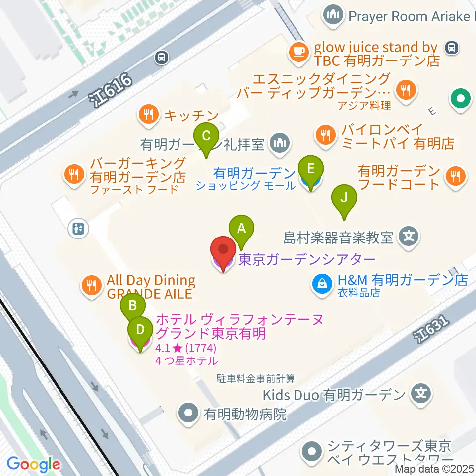 東京ガーデンシアター周辺のファミレス・ファーストフード一覧地図