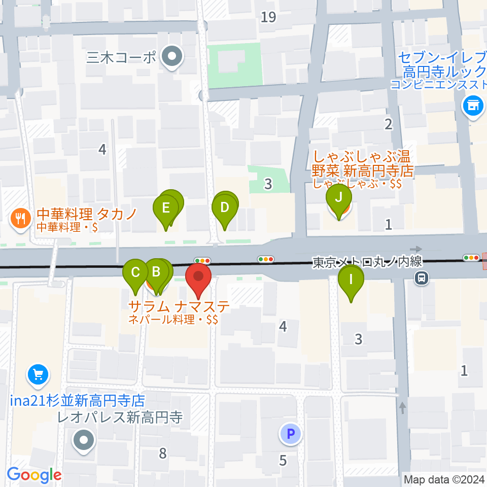 高円寺LOFT X周辺のファミレス・ファーストフード一覧地図