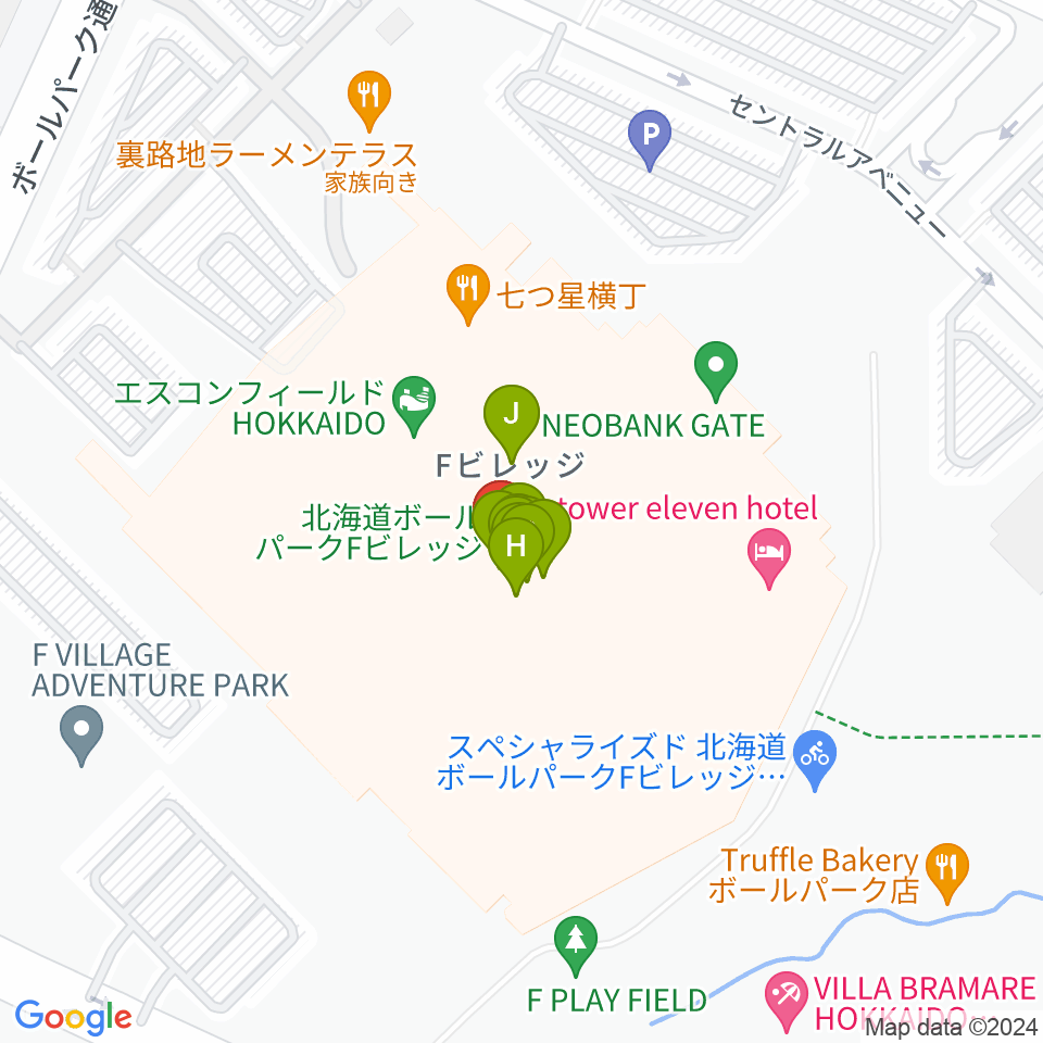 エスコンフィールドHOKKAIDO周辺のファミレス・ファーストフード一覧地図
