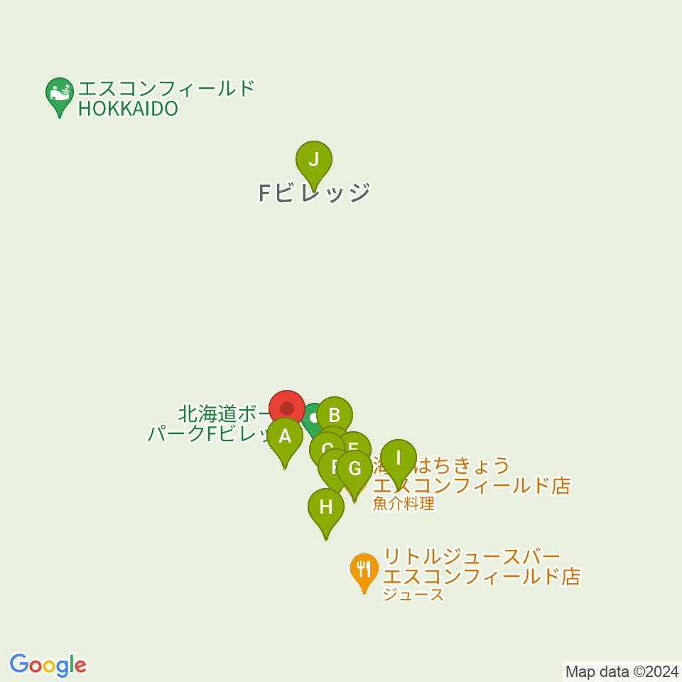 エスコンフィールドHOKKAIDO周辺のファミレス・ファーストフード一覧地図