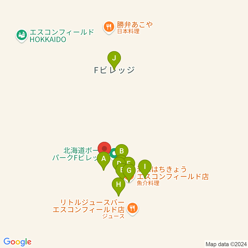 エスコンフィールドHOKKAIDO周辺のファミレス・ファーストフード一覧地図