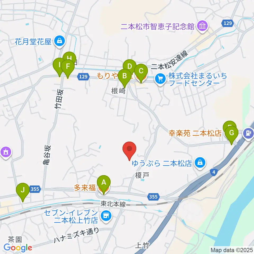 二本松市民会館周辺のファミレス・ファーストフード一覧地図