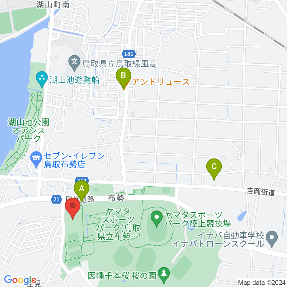 鳥取県民体育館周辺のファミレス・ファーストフード一覧地図