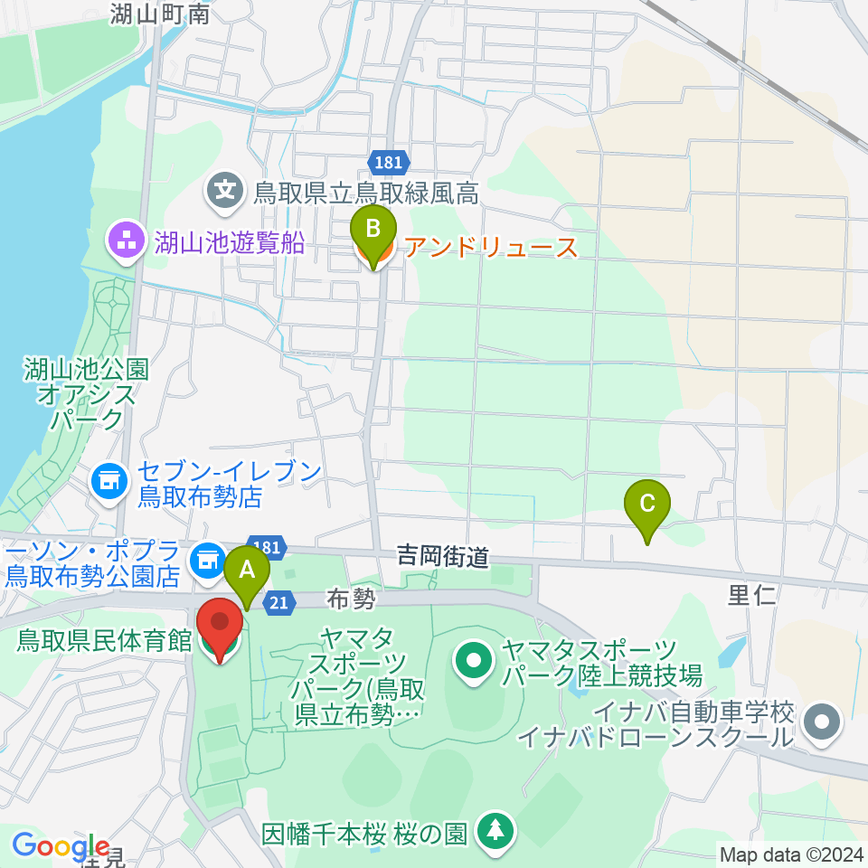 鳥取県民体育館周辺のファミレス・ファーストフード一覧地図