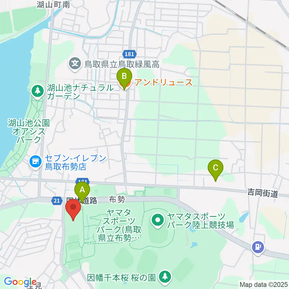 鳥取県民体育館周辺のファミレス・ファーストフード一覧地図