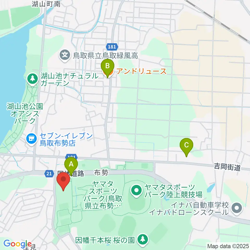 鳥取県民体育館周辺のファミレス・ファーストフード一覧地図