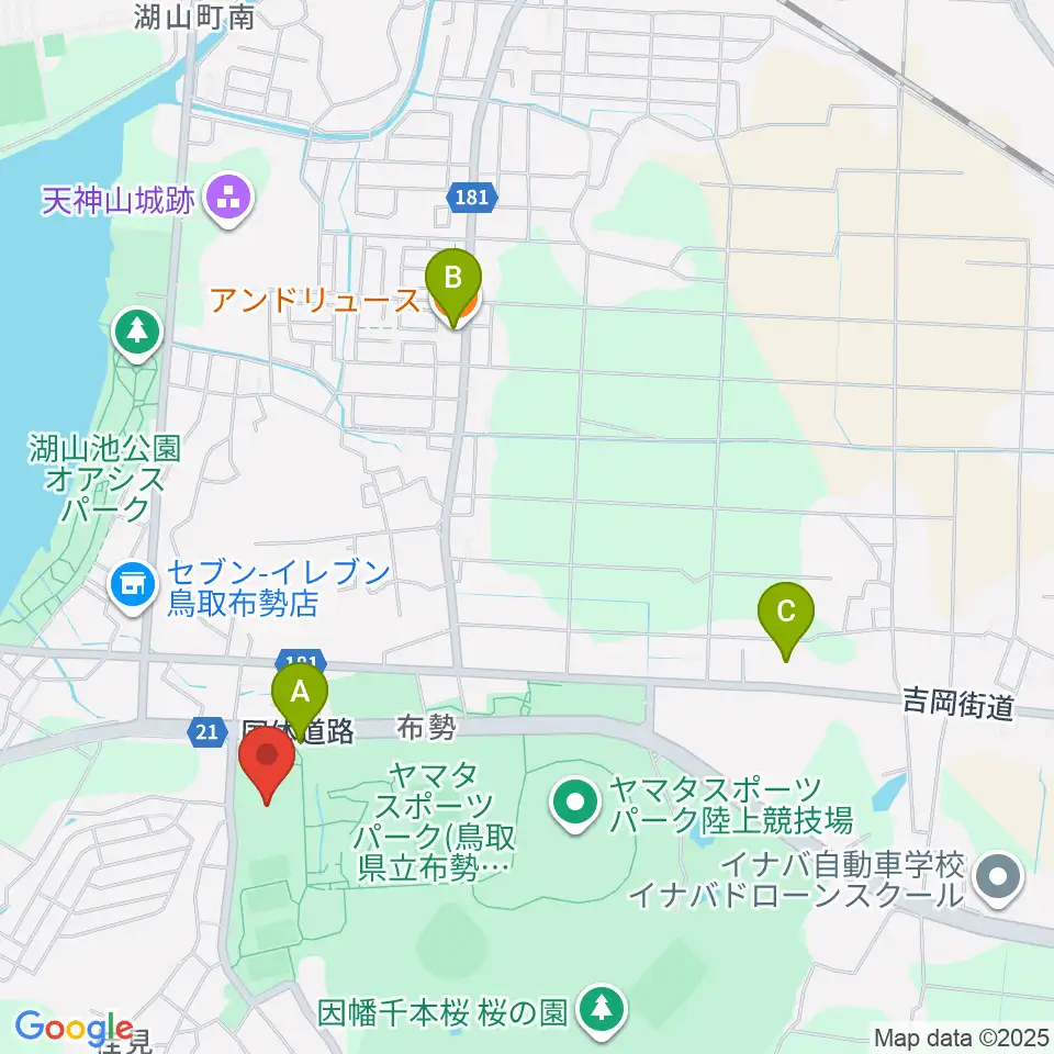 鳥取県民体育館周辺のファミレス・ファーストフード一覧地図