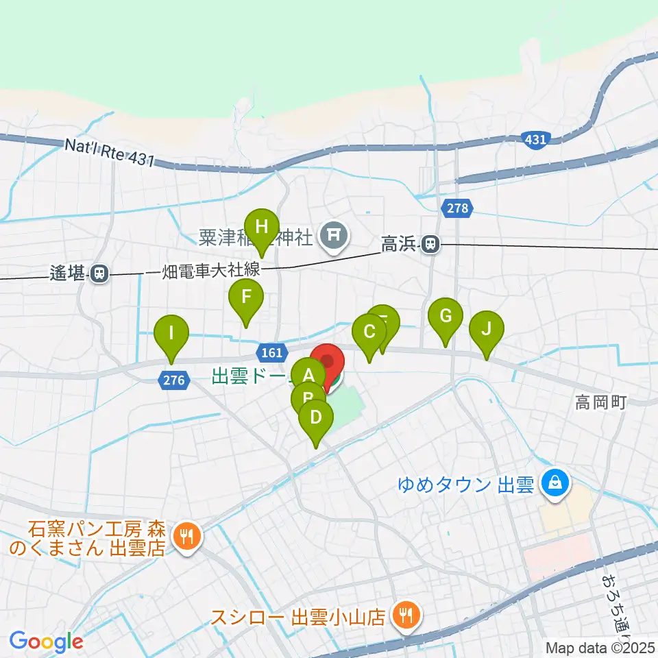 出雲ドーム周辺のファミレス・ファーストフード一覧地図