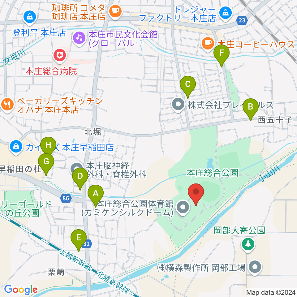 カミケンシルクドーム周辺のファミレス・ファーストフード一覧地図