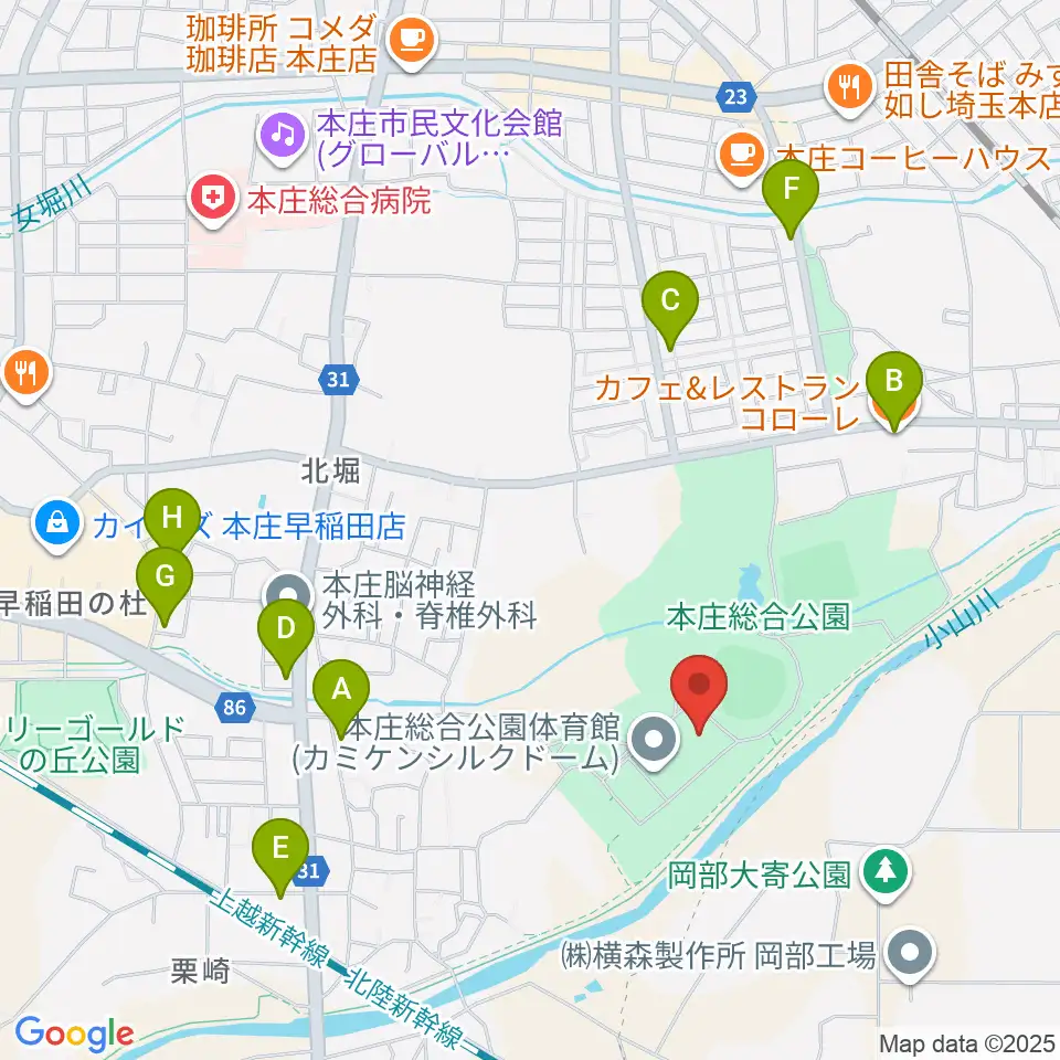 カミケンシルクドーム周辺のファミレス・ファーストフード一覧地図