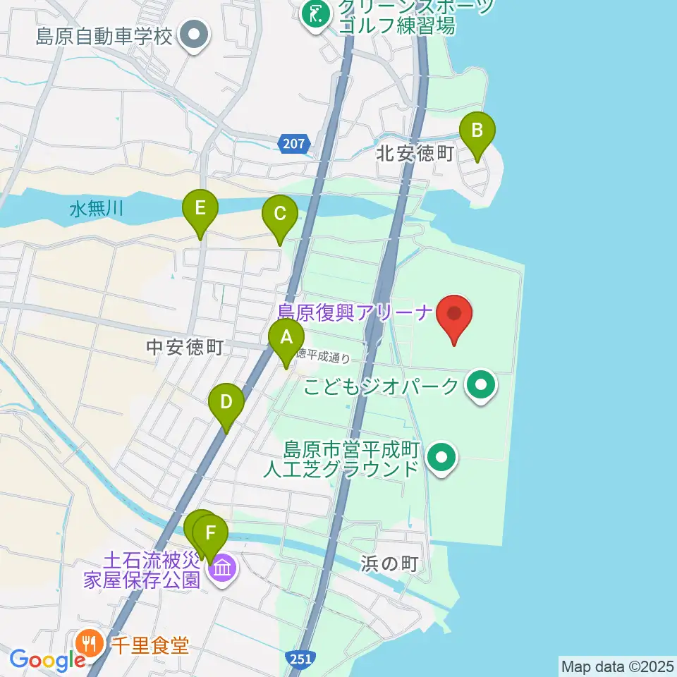 島原復興アリーナ周辺のファミレス・ファーストフード一覧地図