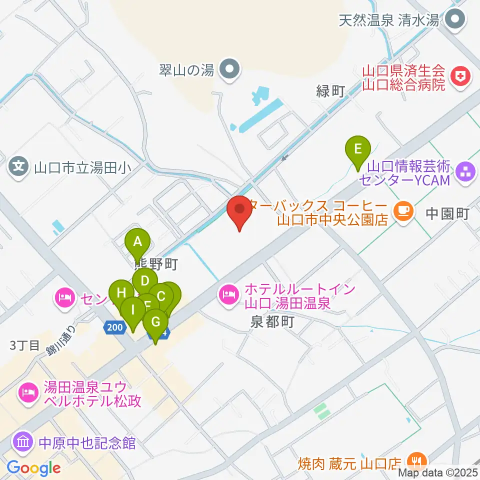 ニューメディアプラザ山口周辺のファミレス・ファーストフード一覧地図