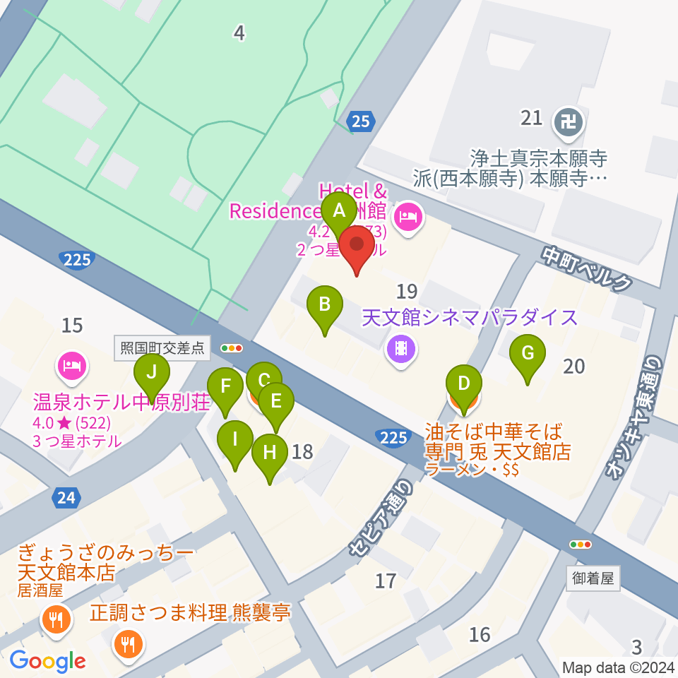 天文館シネマパラダイス周辺のファミレス・ファーストフード一覧地図