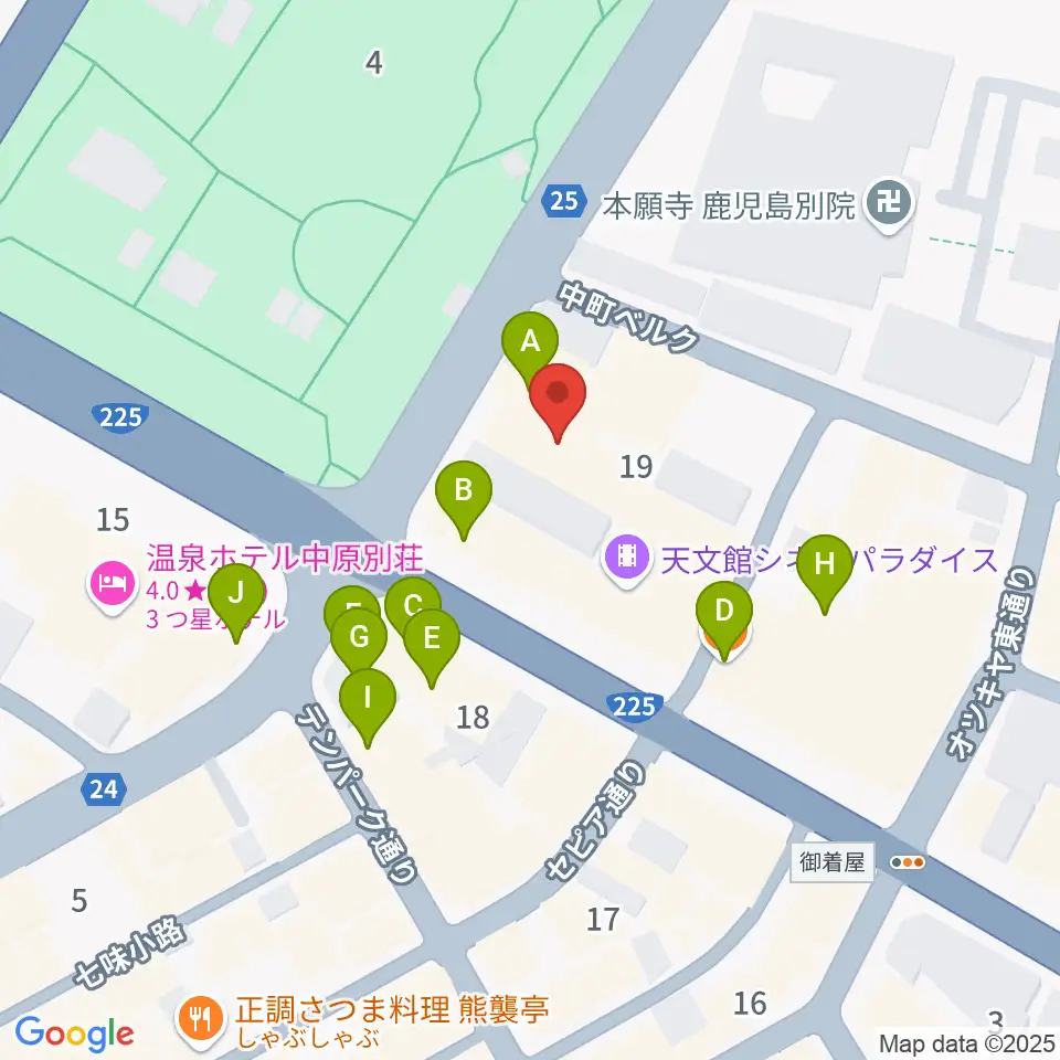天文館シネマパラダイス周辺のファミレス・ファーストフード一覧地図