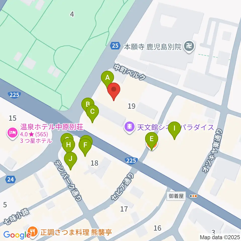 天文館シネマパラダイス周辺のファミレス・ファーストフード一覧地図