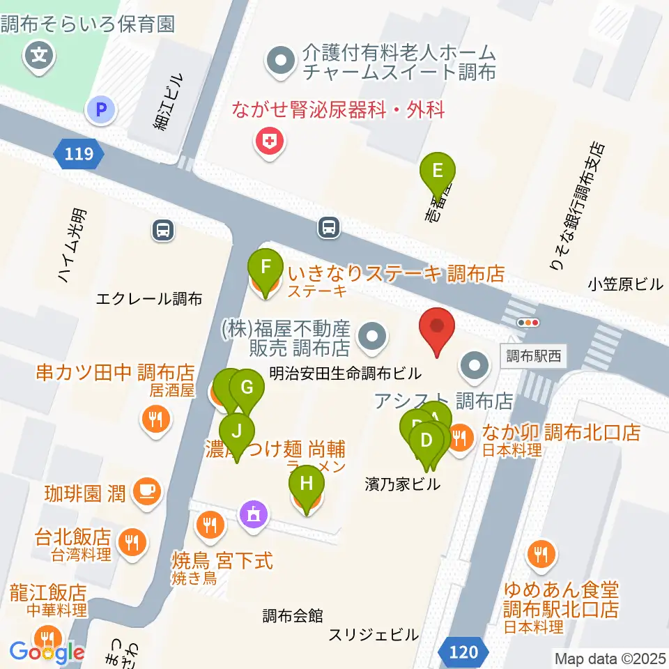 調布Cross周辺のファミレス・ファーストフード一覧地図