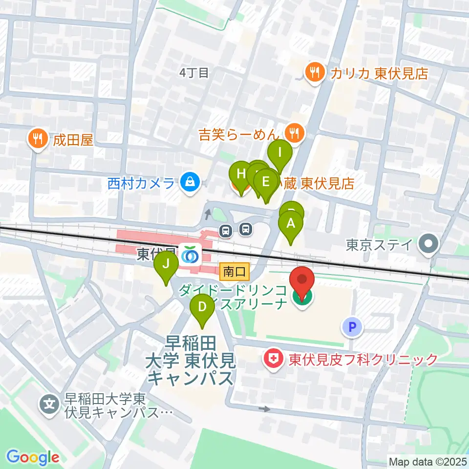 ダイドードリンコアイスアリーナ周辺のファミレス・ファーストフード一覧地図