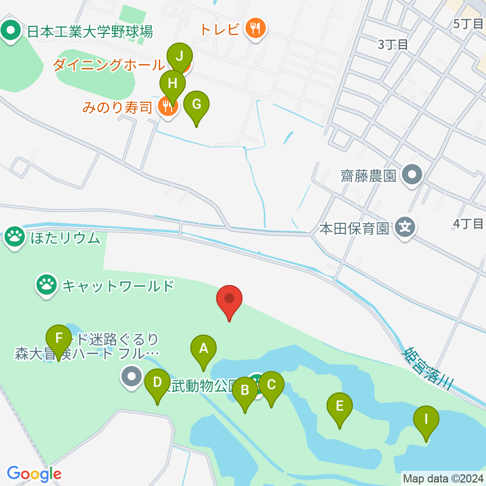 東武動物公園HOLA！周辺のファミレス・ファーストフード一覧地図