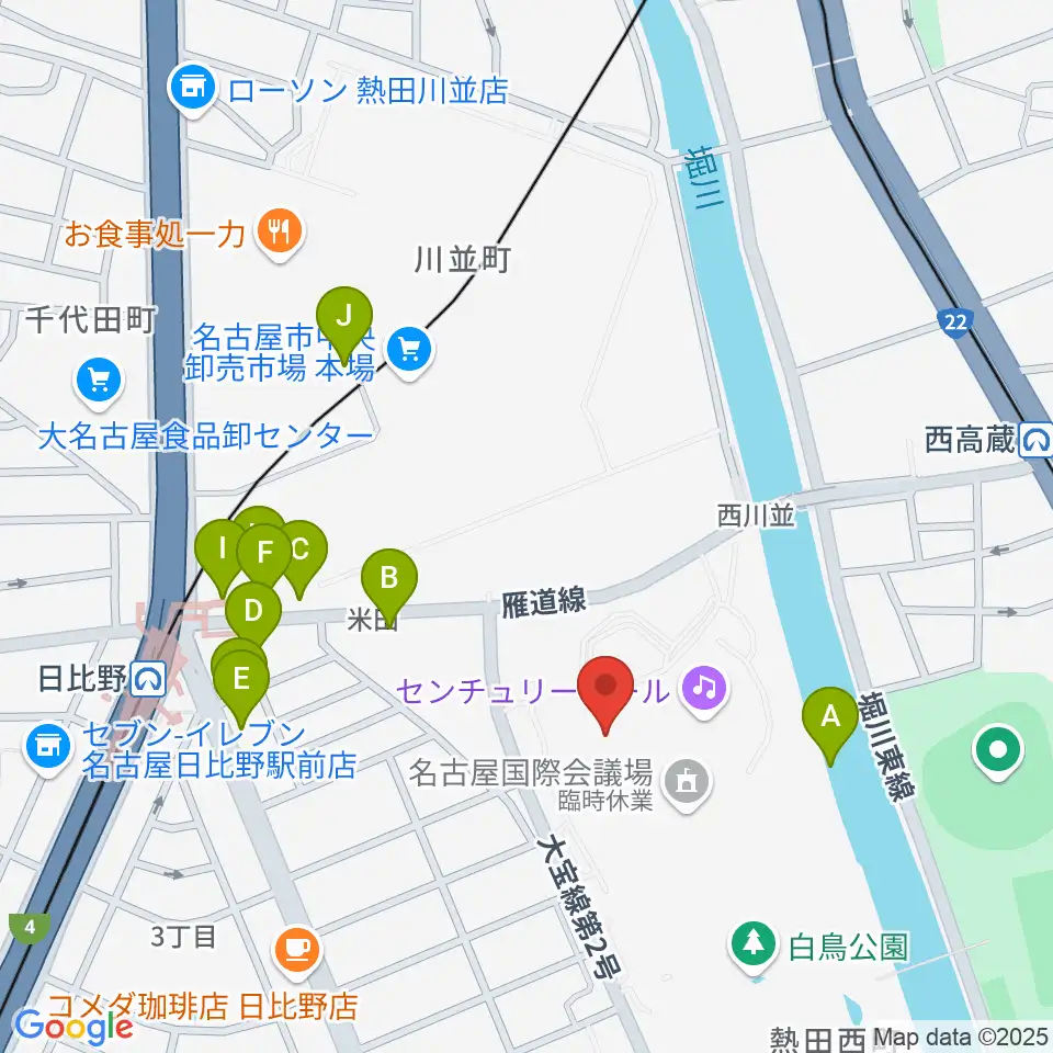 名古屋国際会議場イベントホール周辺のファミレス・ファーストフード一覧地図
