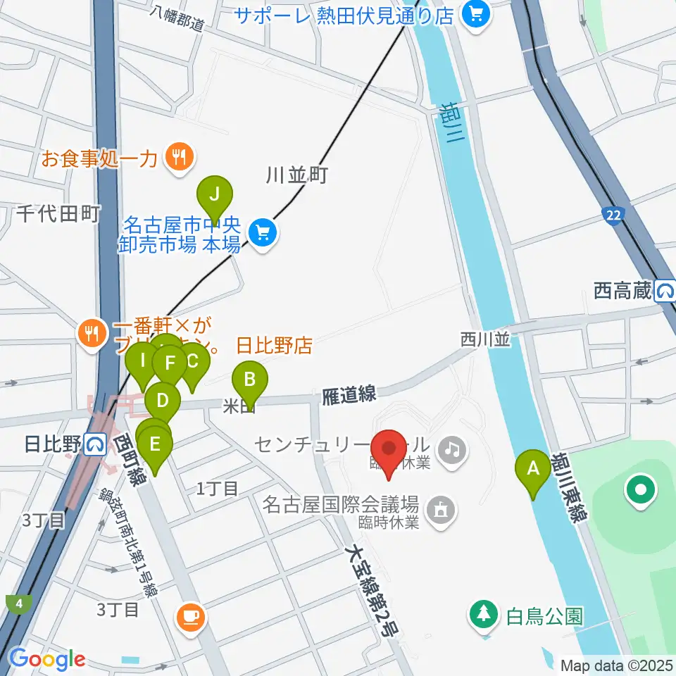 名古屋国際会議場イベントホール周辺のファミレス・ファーストフード一覧地図