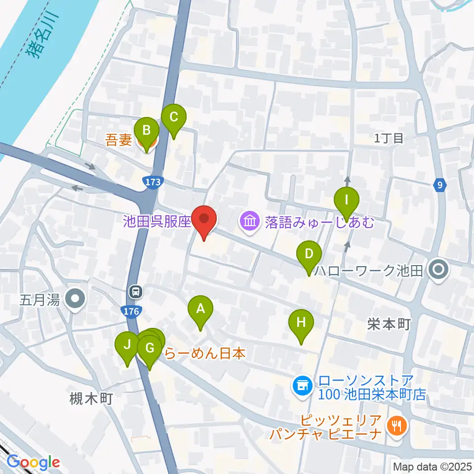 池田呉服座周辺のファミレス・ファーストフード一覧地図