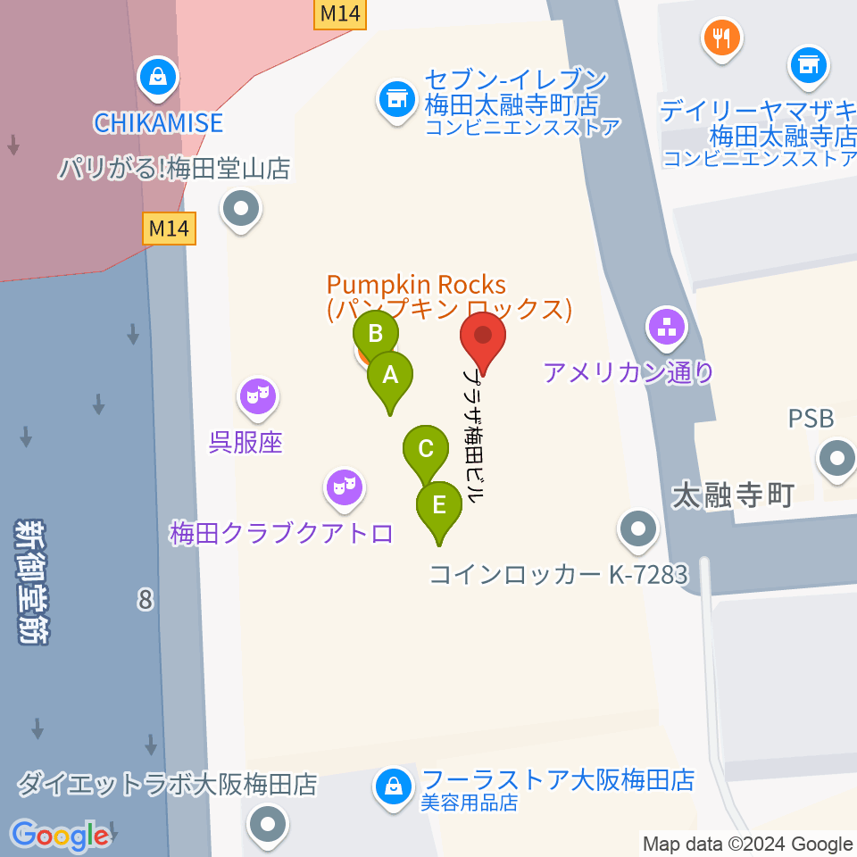 梅田呉服座周辺のファミレス・ファーストフード一覧地図