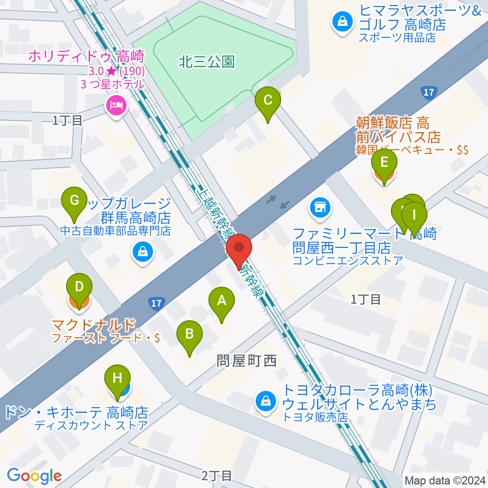 ピアノプラザ群馬ぴあの館周辺のファミレス・ファーストフード一覧地図