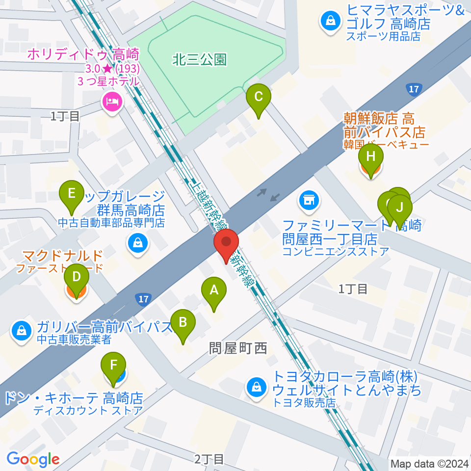 ピアノプラザ群馬ぴあの館周辺のファミレス・ファーストフード一覧地図