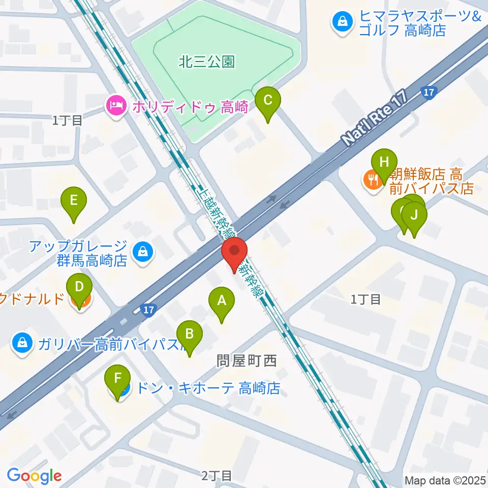 ピアノプラザ群馬ぴあの館周辺のファミレス・ファーストフード一覧地図