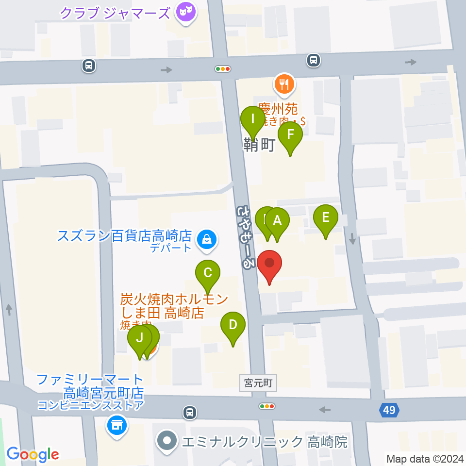 高崎 cafeあすなろ周辺のファミレス・ファーストフード一覧地図