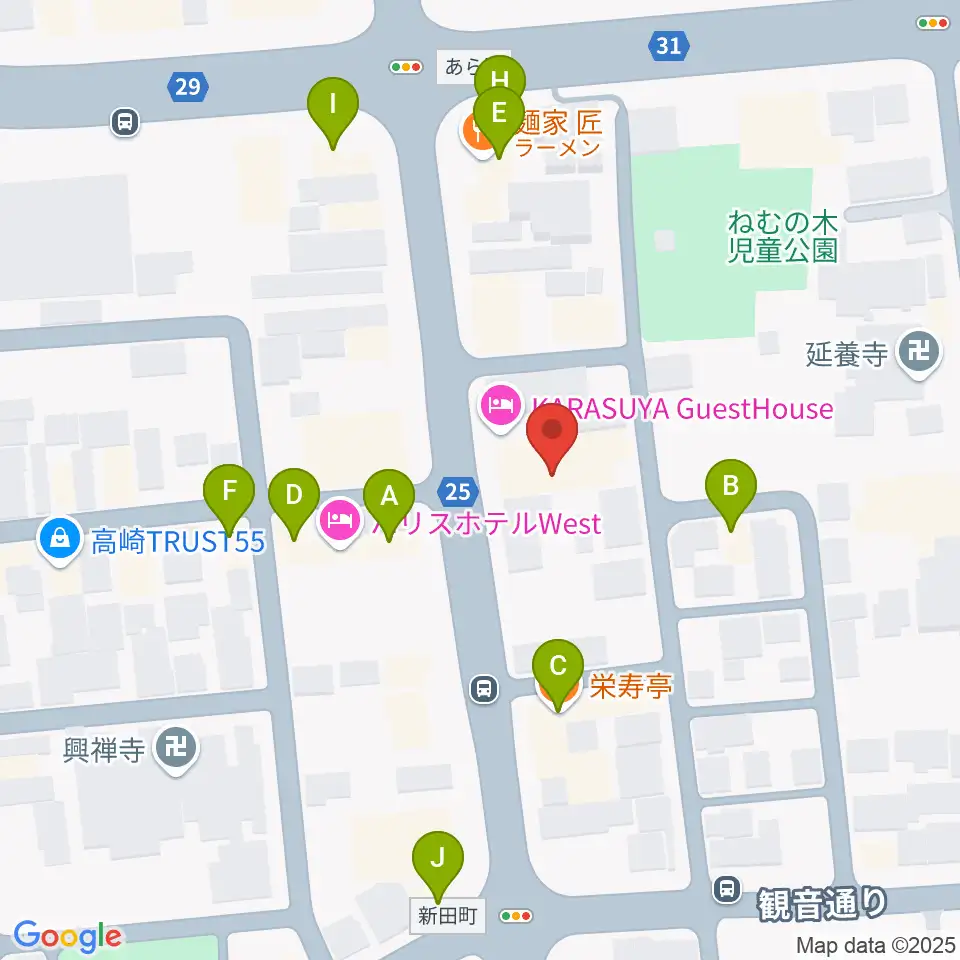 TAGO STUDIO TAKASAKI周辺のファミレス・ファーストフード一覧地図