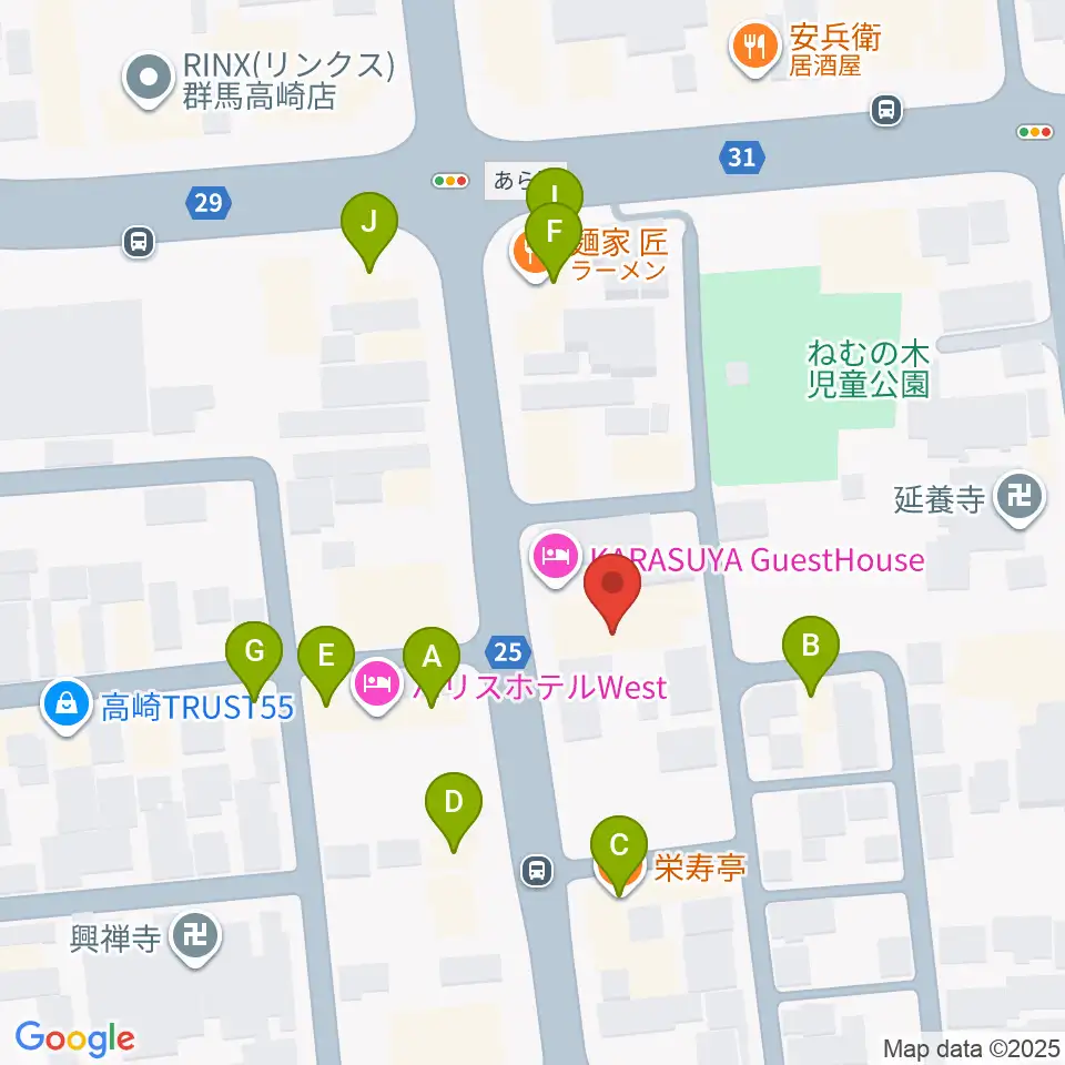 TAGO STUDIO TAKASAKI周辺のファミレス・ファーストフード一覧地図