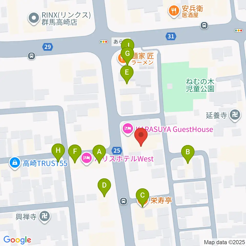 TAGO STUDIO TAKASAKI周辺のファミレス・ファーストフード一覧地図