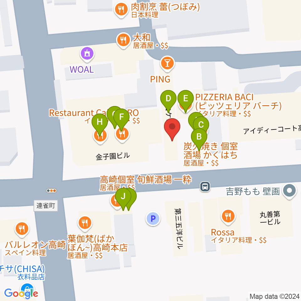 群馬サンバースト周辺のファミレス・ファーストフード一覧地図