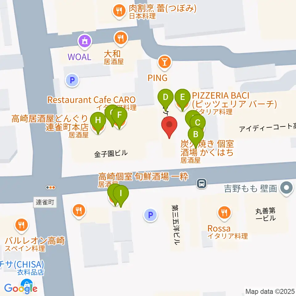 群馬サンバースト周辺のファミレス・ファーストフード一覧地図