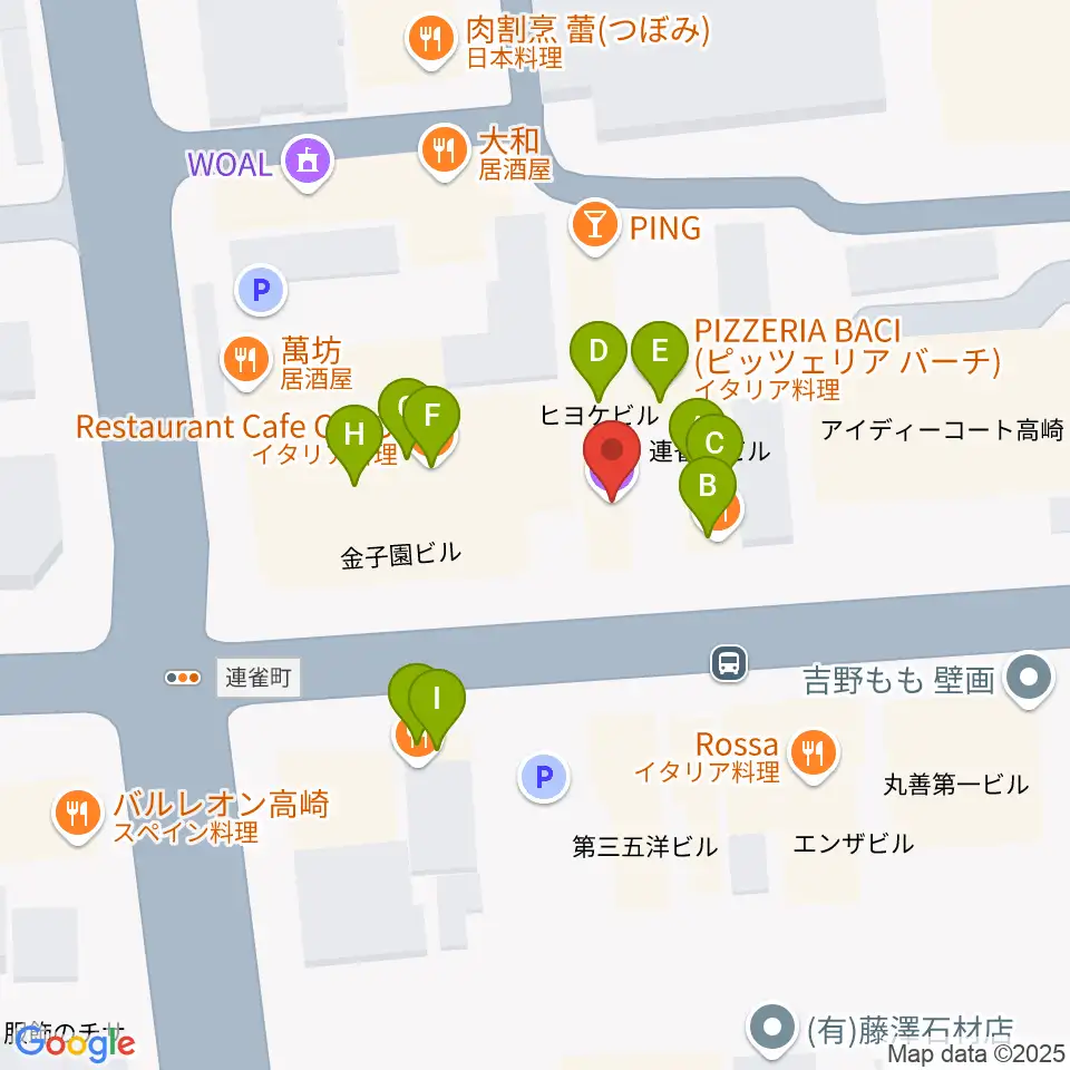群馬サンバースト周辺のファミレス・ファーストフード一覧地図
