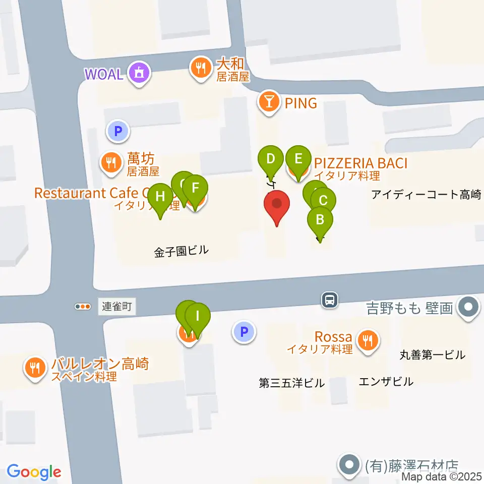 群馬サンバースト周辺のファミレス・ファーストフード一覧地図