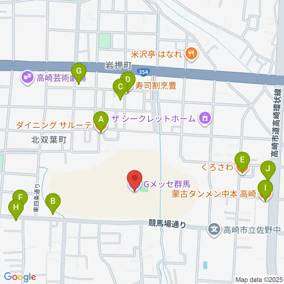 Gメッセ群馬周辺のファミレス・ファーストフード一覧地図