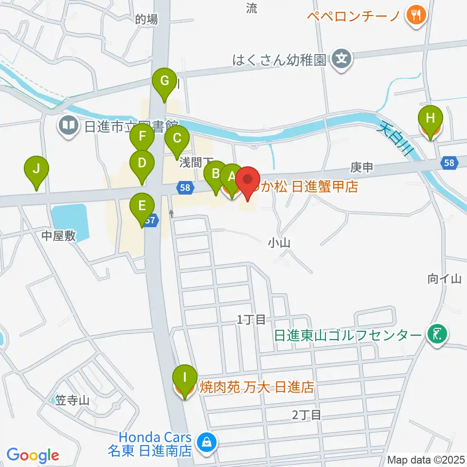 J'z Studio本館周辺のファミレス・ファーストフード一覧地図