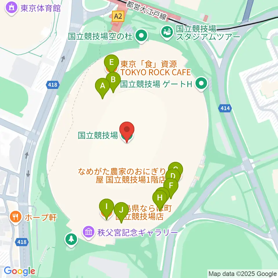 国立競技場周辺のファミレス・ファーストフード一覧地図